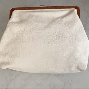 NWT Clare V Pierlot Cream Leather with Brown Leather Frame and Silver Clasp